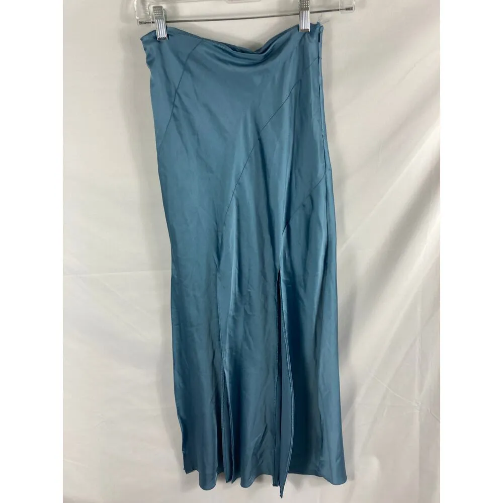 ASOS  DESIGN satin maxi skirt with spliced hem in dusty blue size 2 - Image 3