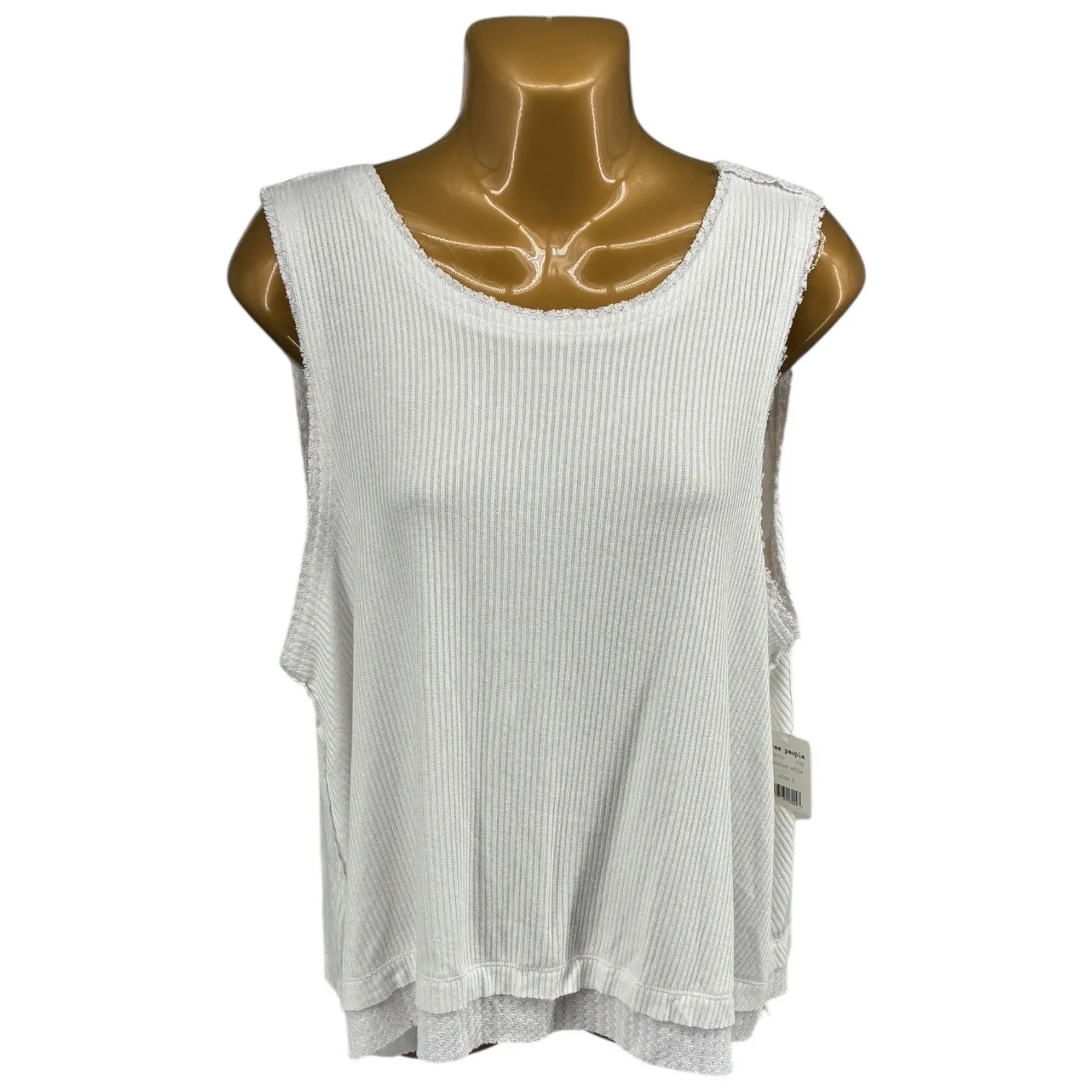 Free People We The Free Painted White Ribbed Raw Hem Swing Tank Top S - Image 5