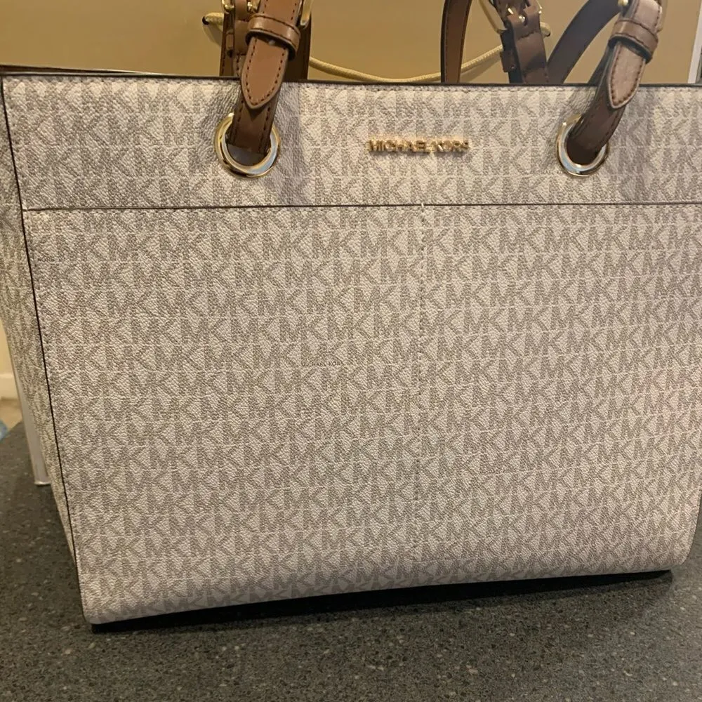 MICHAEL KORS JET SET LARGE TOTE BAG VANILLA SIGNATURE - Image 6