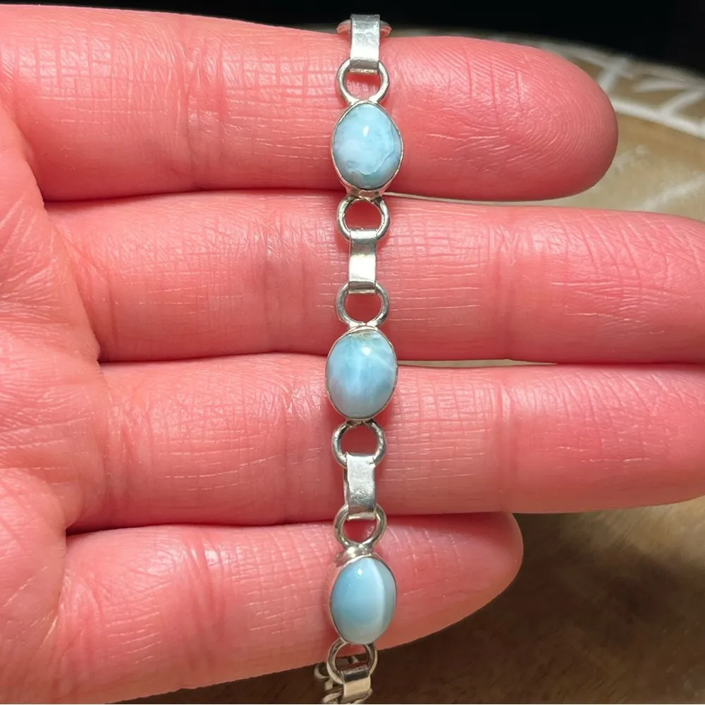 Three Stone Larimar 925 Sterling Silver Bracelet - Image 10