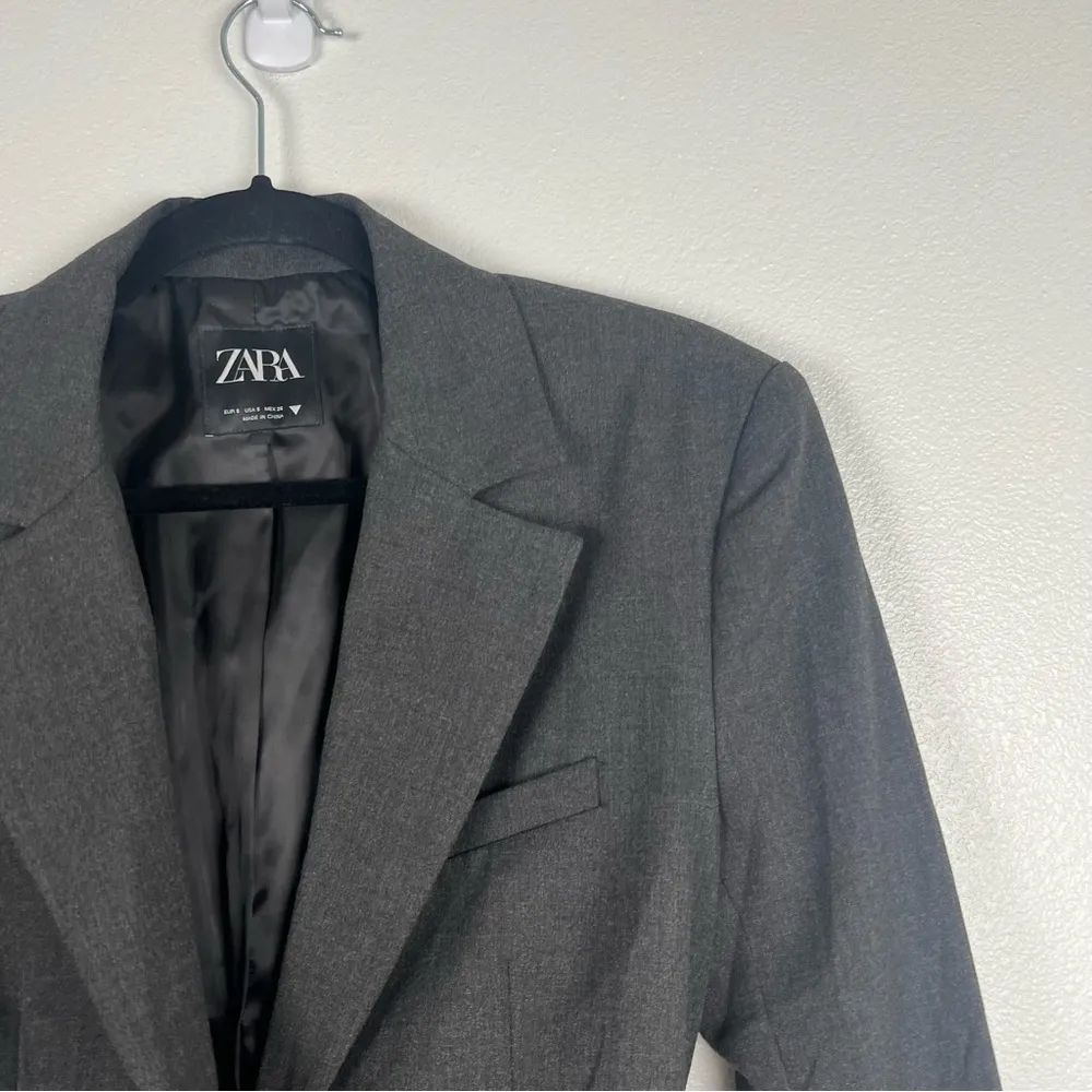 Zara Single Button Lined Belted Blazer Sz S‎ - Image 3