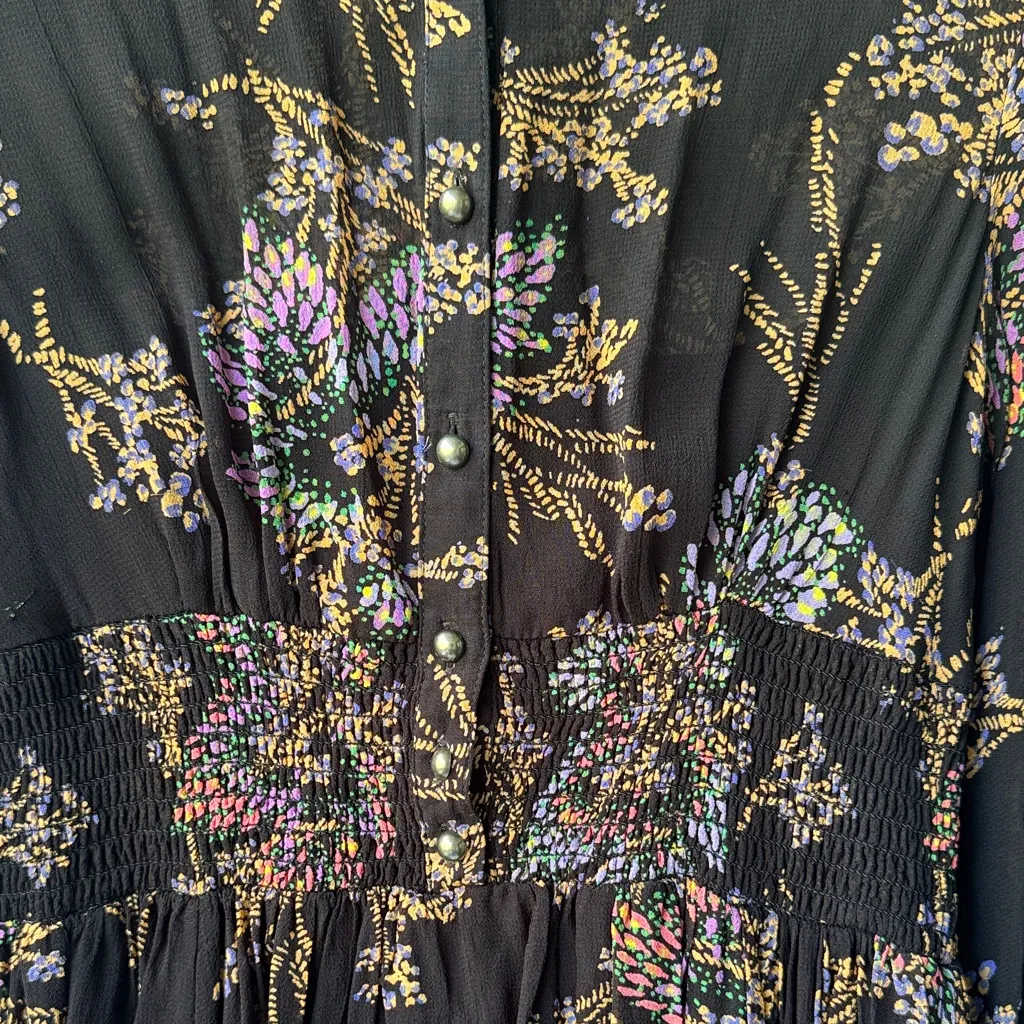 Free People Black Floral Long Sleeve Dress - Image 2
