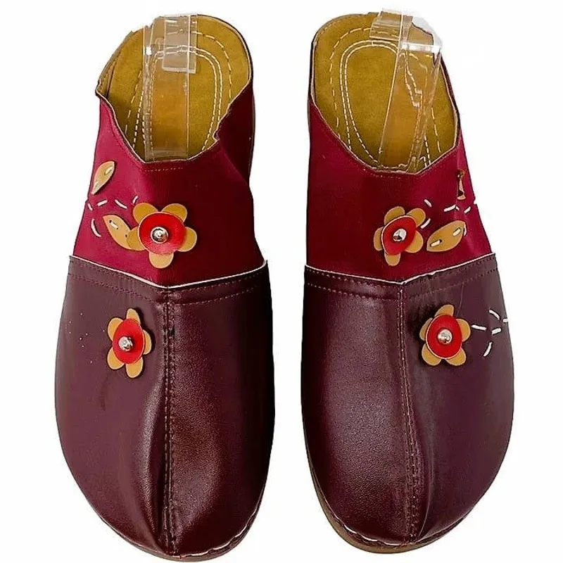 NWOT ~ Bohemian Flower Clog Mules Dark Red Boho Hippie Chic Shoes ~ Women's 9 - Image 5