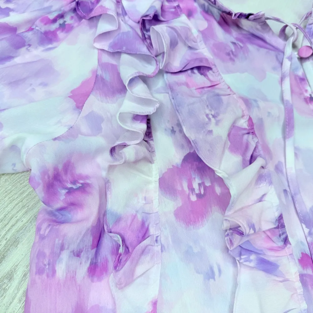 For Love and Lemons Women's Purple ZINNIA Floral Ruffle Blouse shirt sm - Image 2