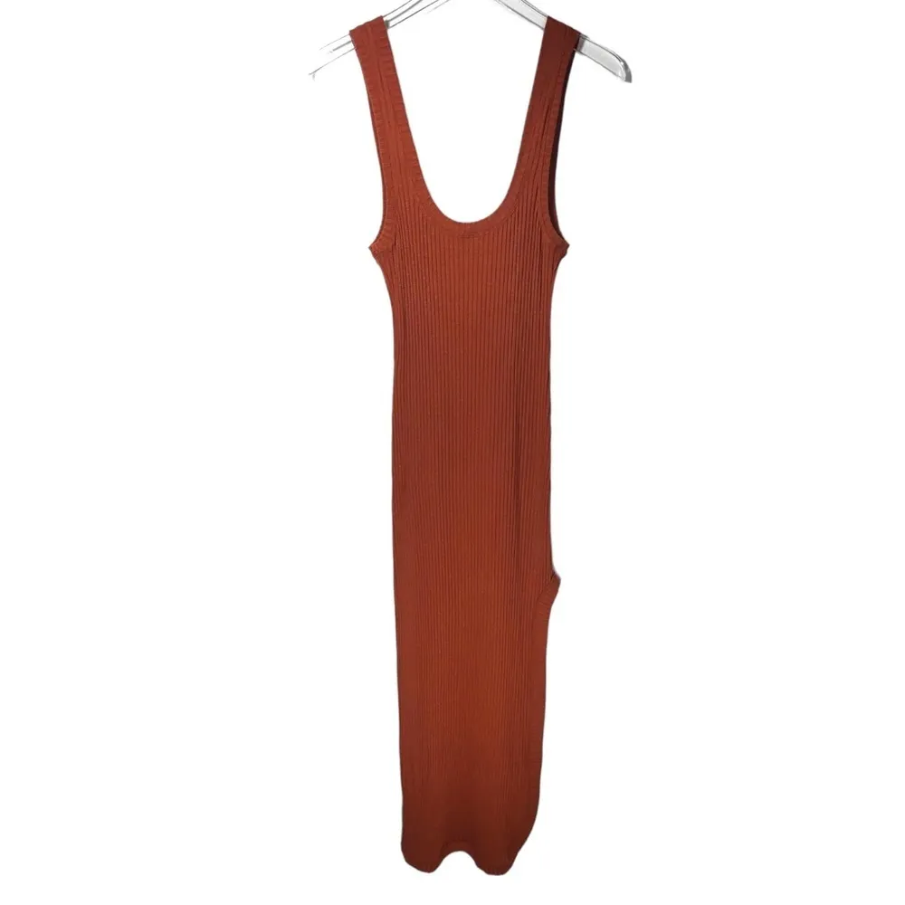 NWT Alix NYC Scoop Neck Stretch Jersey Ribbed Midi Dress in Rust Palma - Image 6