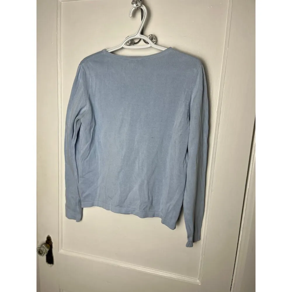 Vintage Lilly Pulitzer Light Blue Cotton V-neck Breathable Classic Sweater Small - Image 5