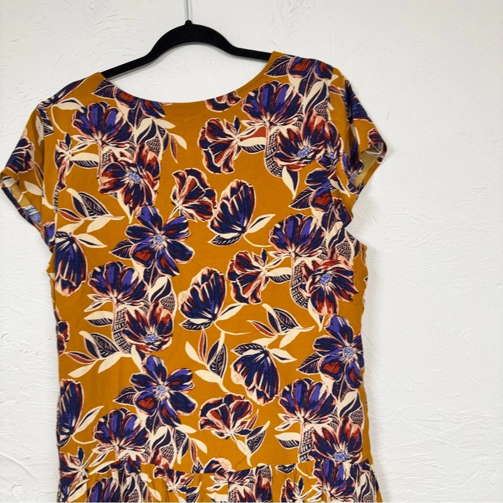 Garnet Hill Orange Purple Floral Cap Sleeve Mini Dress Womens 16 Boho Pocket - Image 10