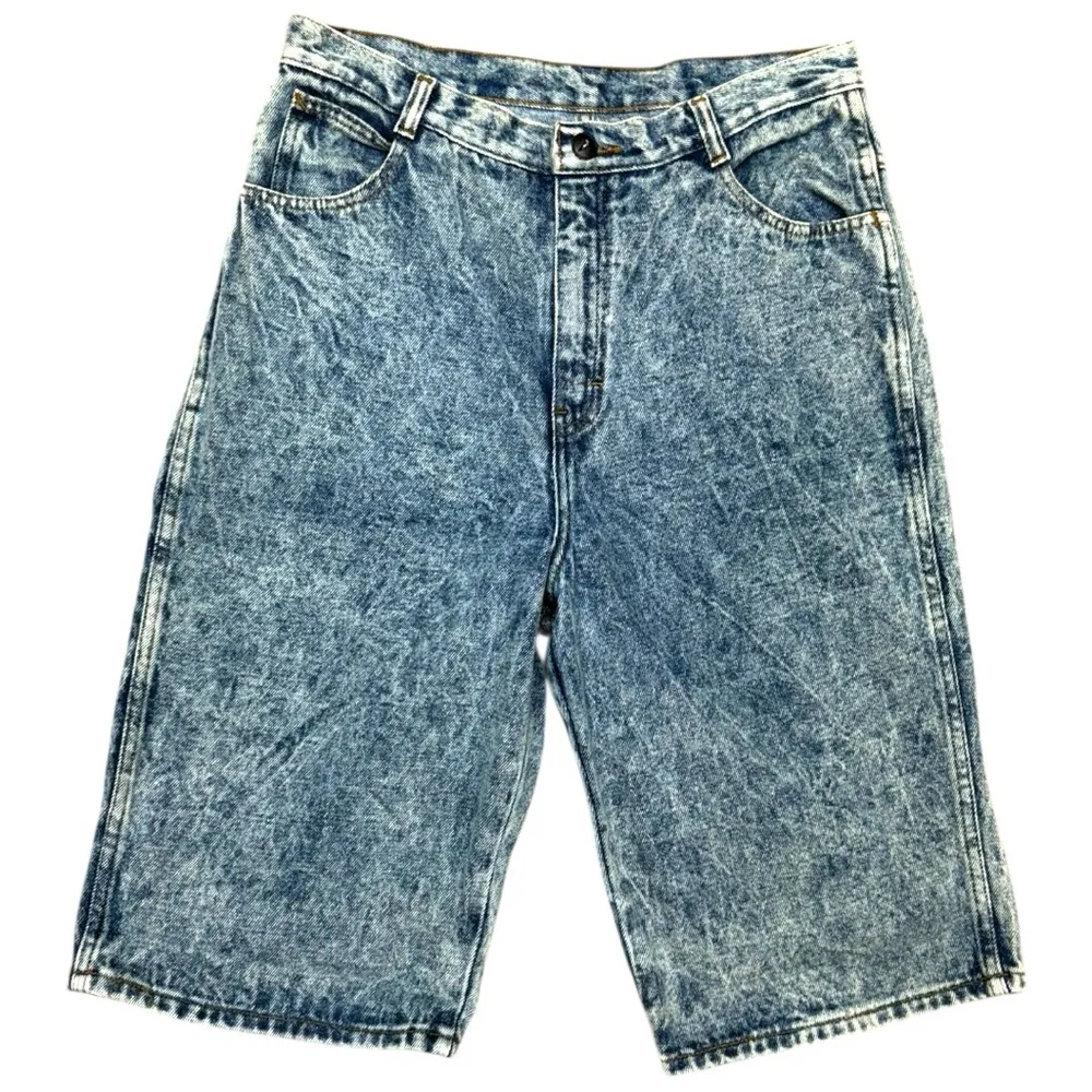 Vintage 80s Acid Wash Denim Jorts Size 30/31 Waist Fit, Bermuda Style Blue - Image 10