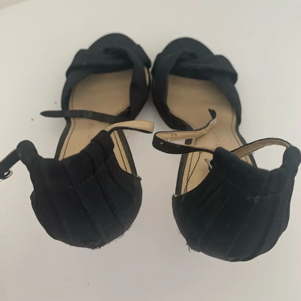 Marc Fisher Black Satin Ankle Strap Sandal Heel - Image 4