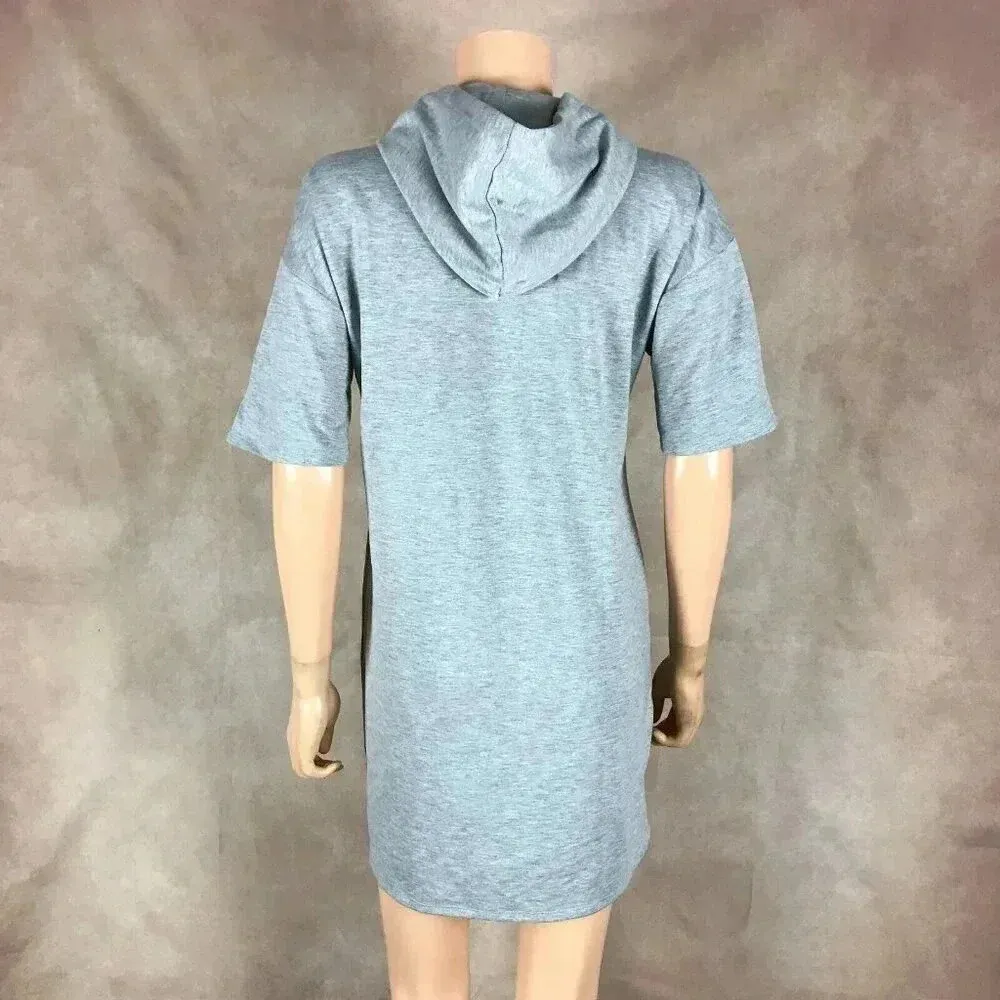 Short Sleeve Athletic Hoodie Dress NWT Size Medium Gray - Image 9