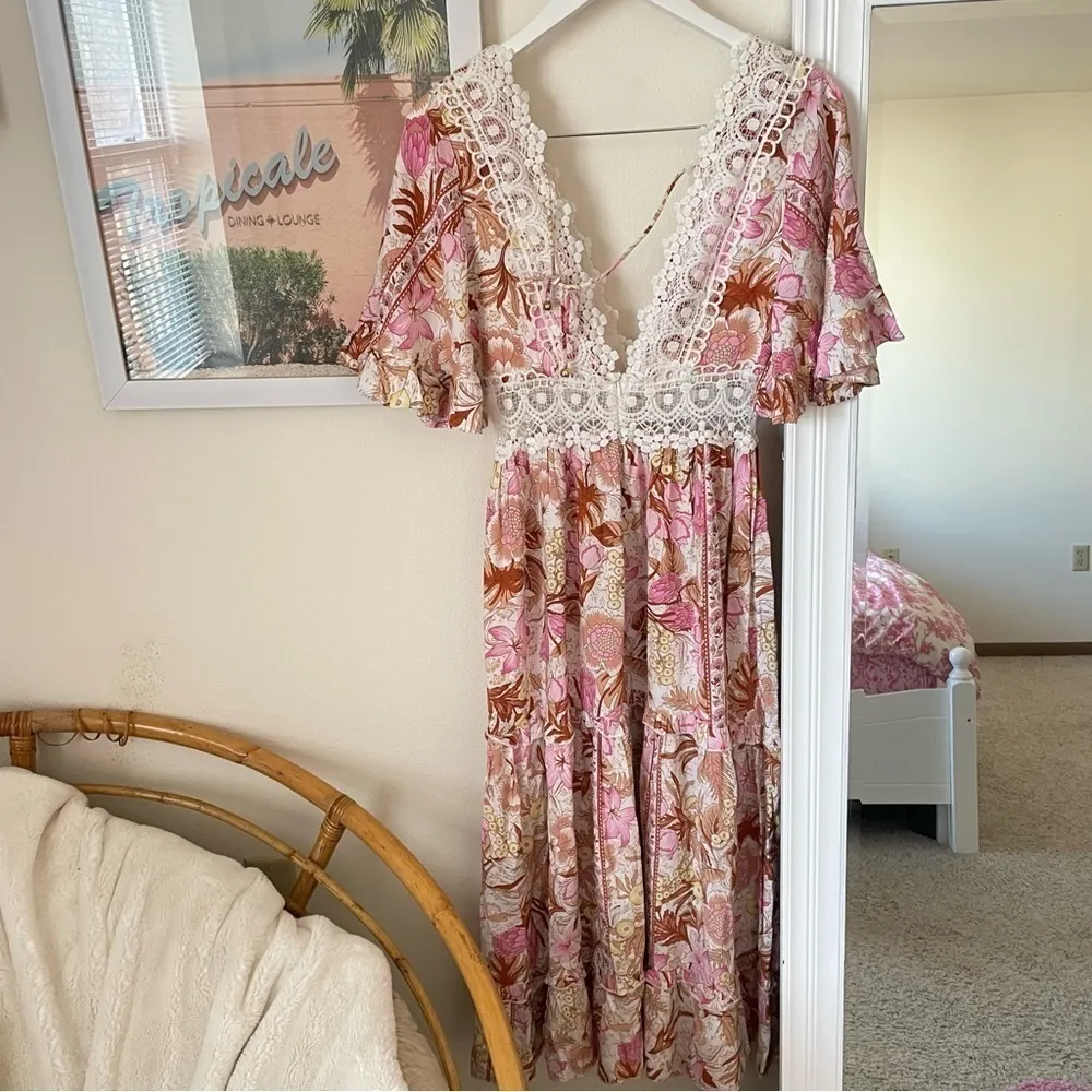 Vici Desert Moon Lace Crochet Floral Midi Dress in Small - Image 8