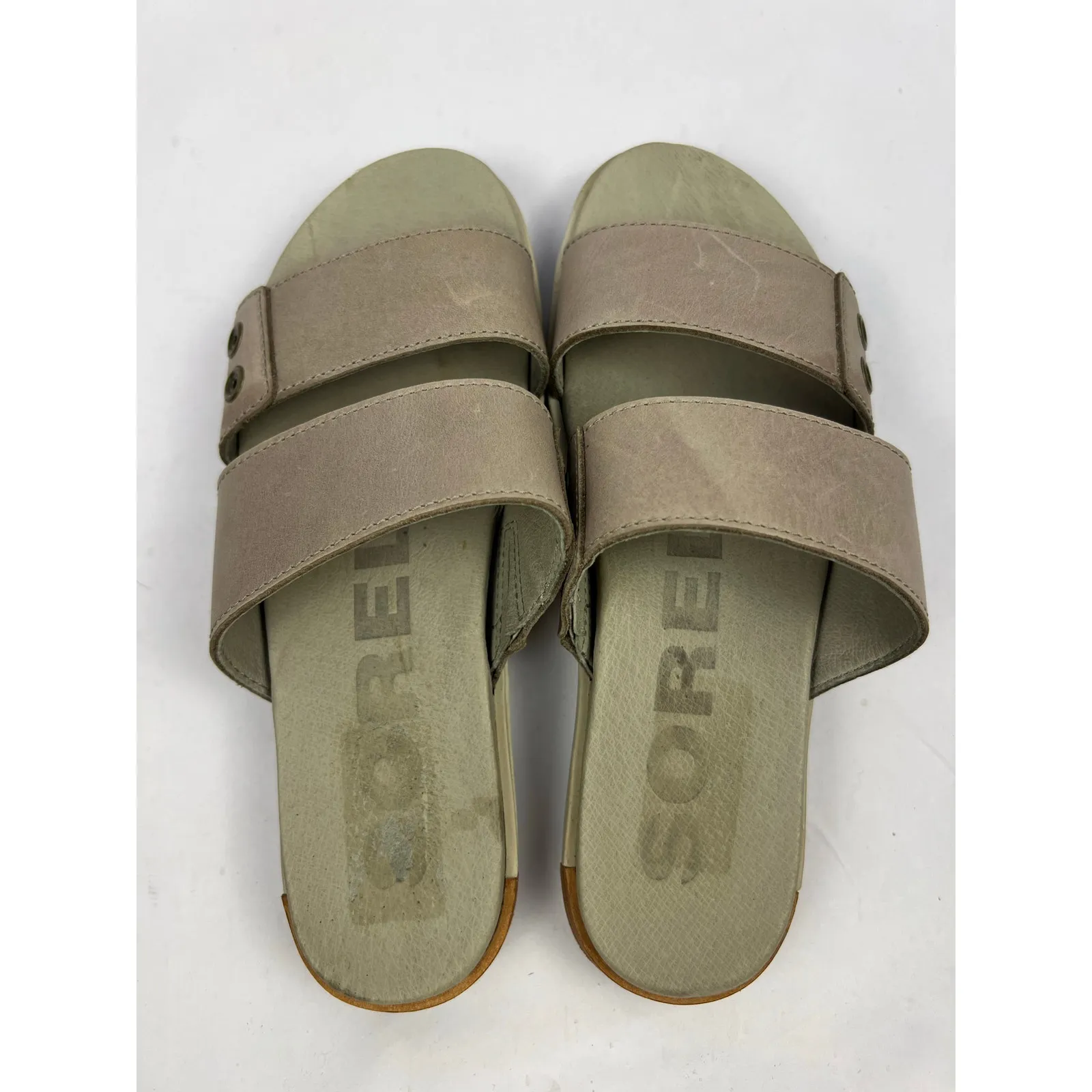 Sorel, NL2937-005 Torpeda Slide Leather Slides, Taupe, Slip-On Comfort Sandals - Image 5