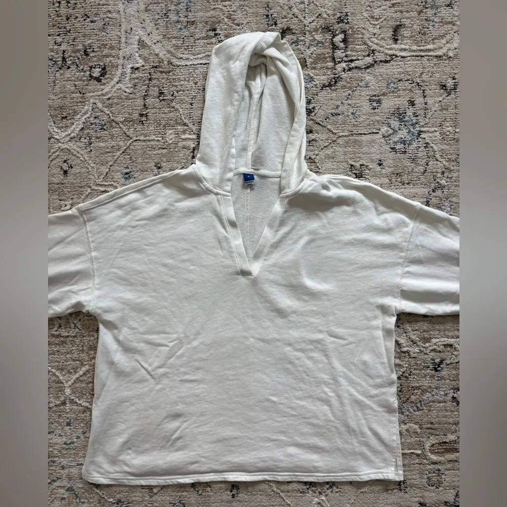 Old Navy Women's Oversized French-Terry Tunic Hoodie White Size‎ Medium Beach - Image 2