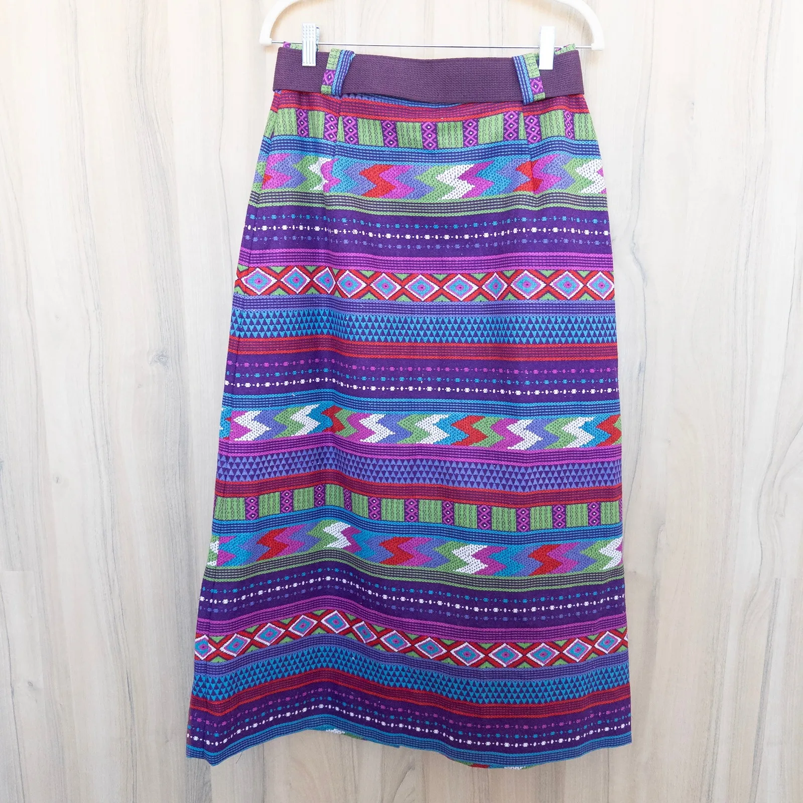 VTG Prestige of Boston Geometric Maxi Skirt Belted Size M Purple Southwestern Size M - Image 5