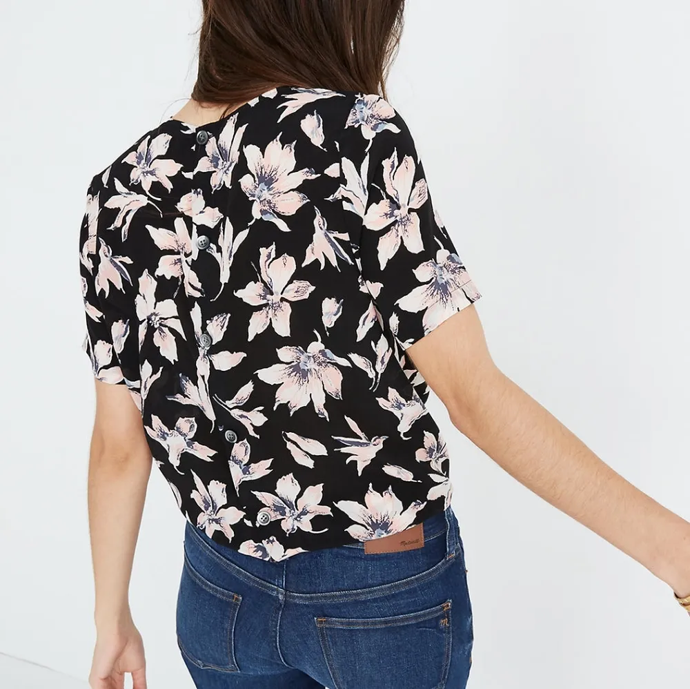 Madewell Silk Button-Back Tie Tee in Winter Orchid - Image 3