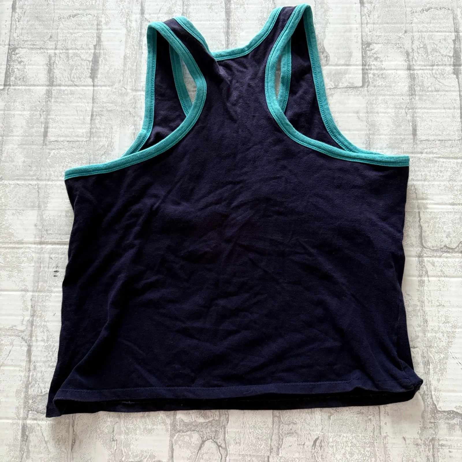 VTG Hanes Sport Navy Teal Star Cheerleader Graphic Retro Sporty Tank Top Sz XL - Image 3