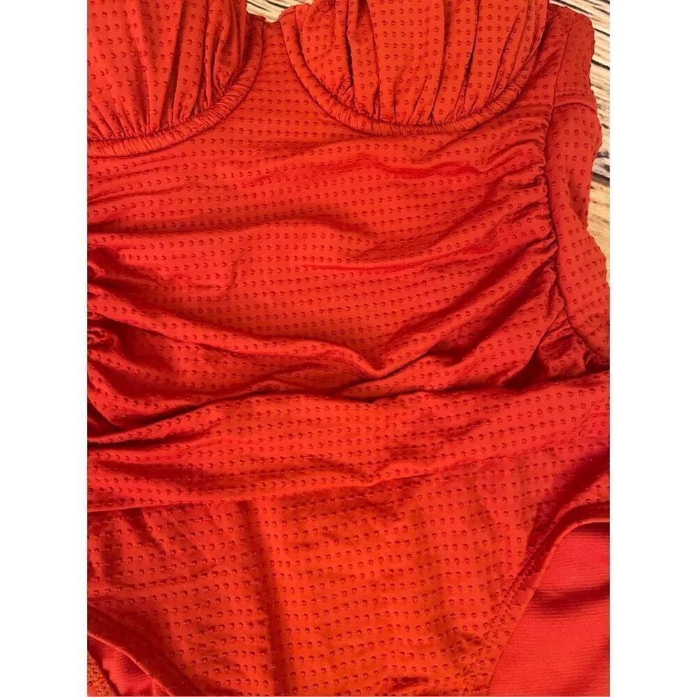 NWT Rhode burnt orange one piece textured swimsuit with a ruffle Size Small Red - Image 4