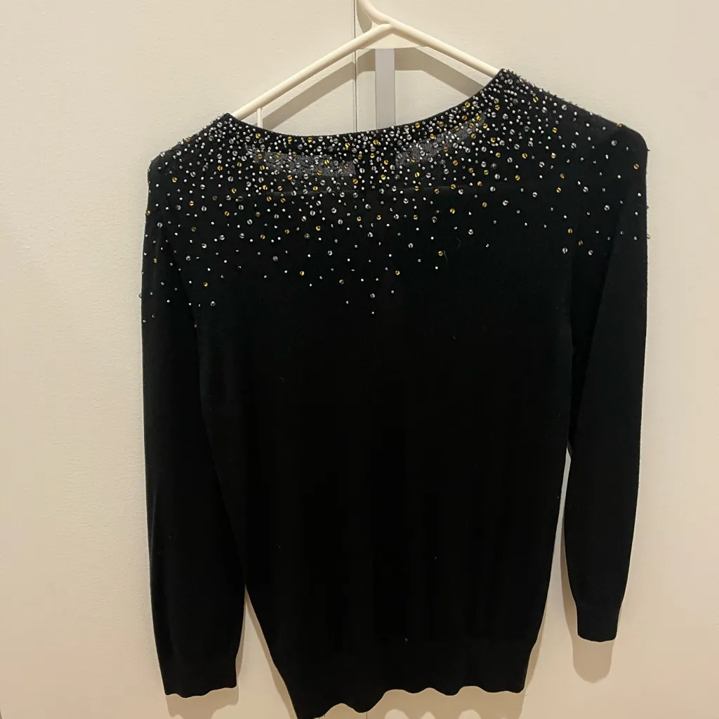 Club Monaco Black Sweater with Sparkling Collar - Image 4