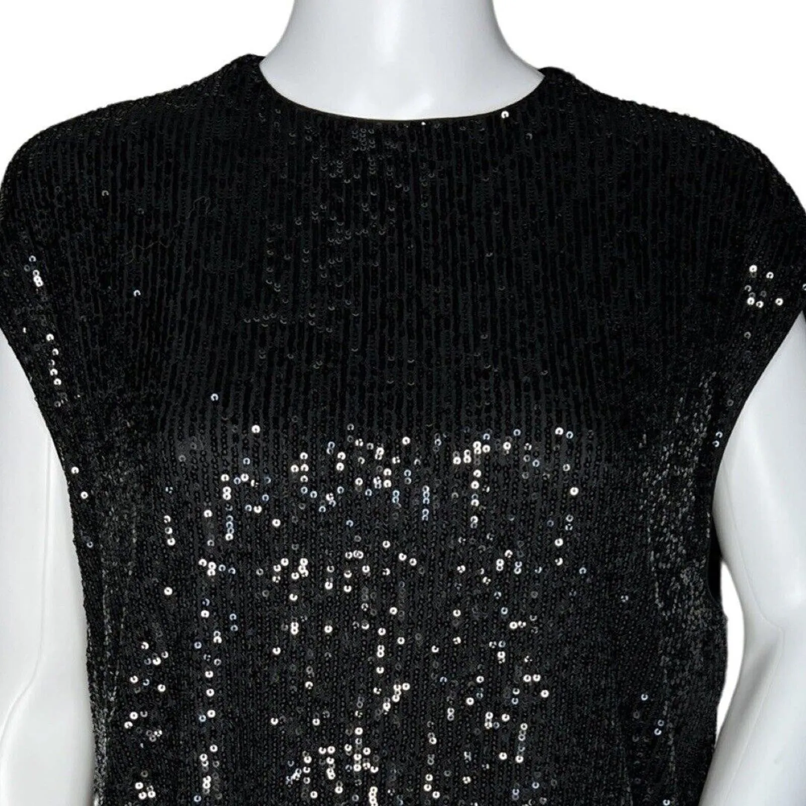 Calvin Klein Shirt Women Large Black Allover Sequin Party Cocktail Holiday Party - Image 6