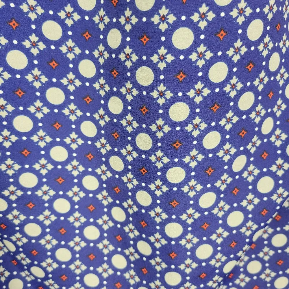 Banana Republic Women's Blouse PS Blue Geometric Print V Neck Long Sleeves Retro - Image 5