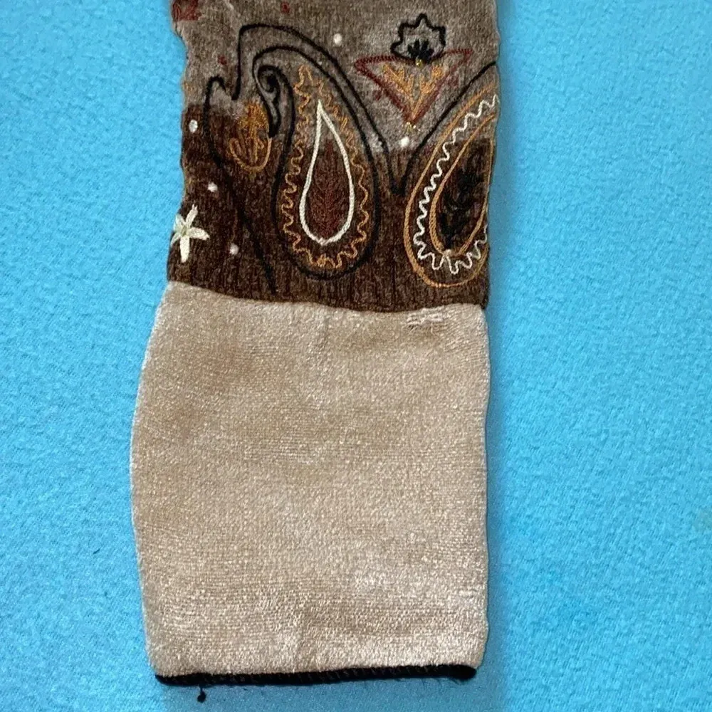 VINTAGE patchwork embroidered embellished paisley button loop closure coat SZ L Brown Size L - Image 10