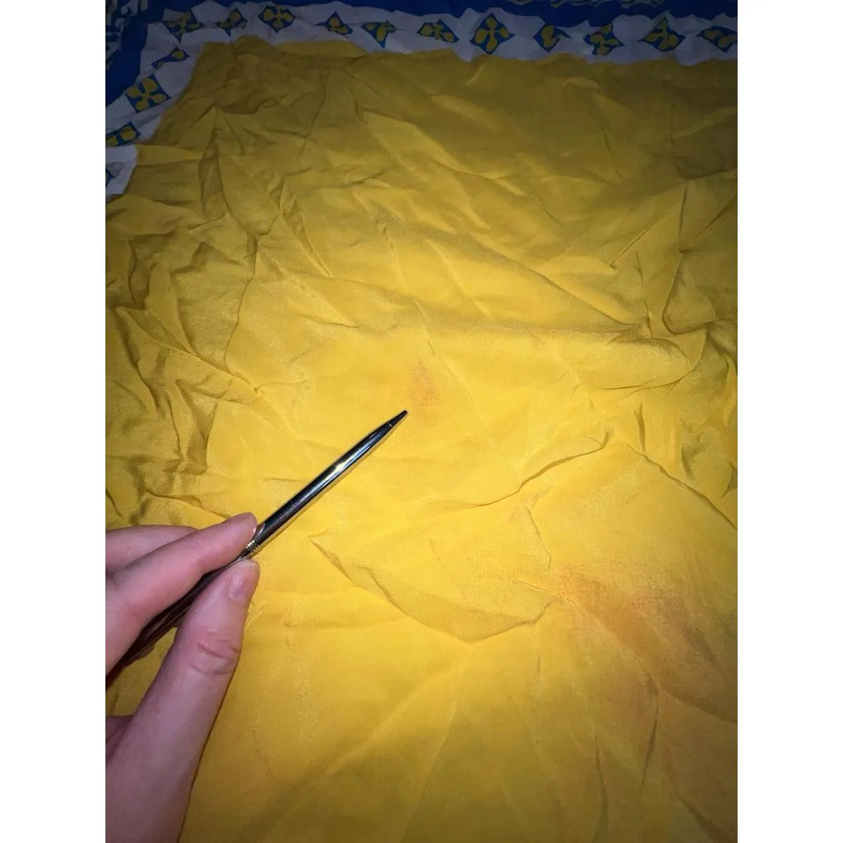 Vintage Silky Scarf Yellow Blue Geometric Square 31" Mod MCM Wear - Image 12