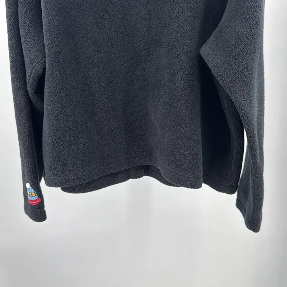 Croft & Barrow Black Fleece button front cardigan XL winter holiday felted patch - Image 5