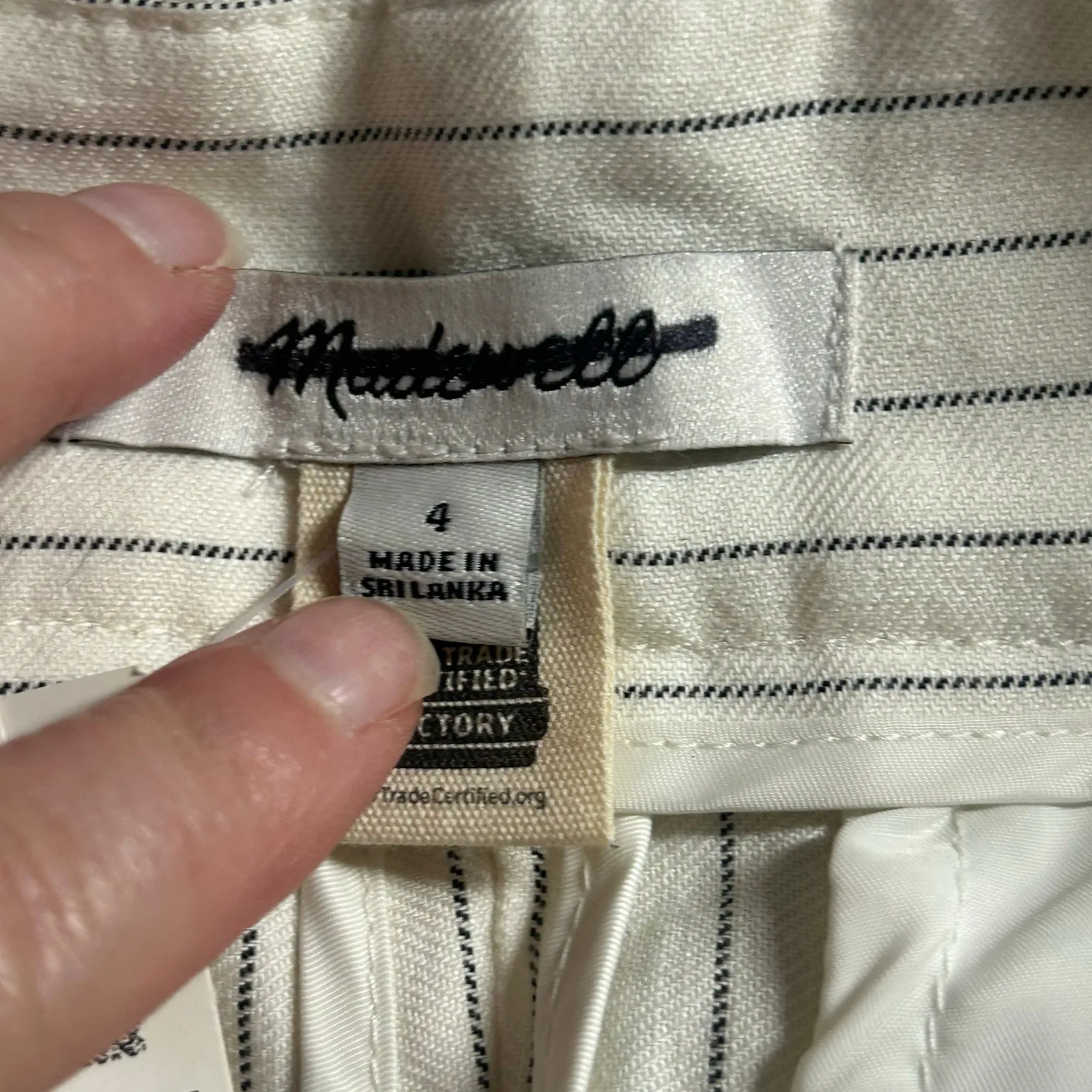 Madewell The Harlow Super Wide Leg Ivory Black Pinstripe Linen Blend Pants 4 New - Image 9