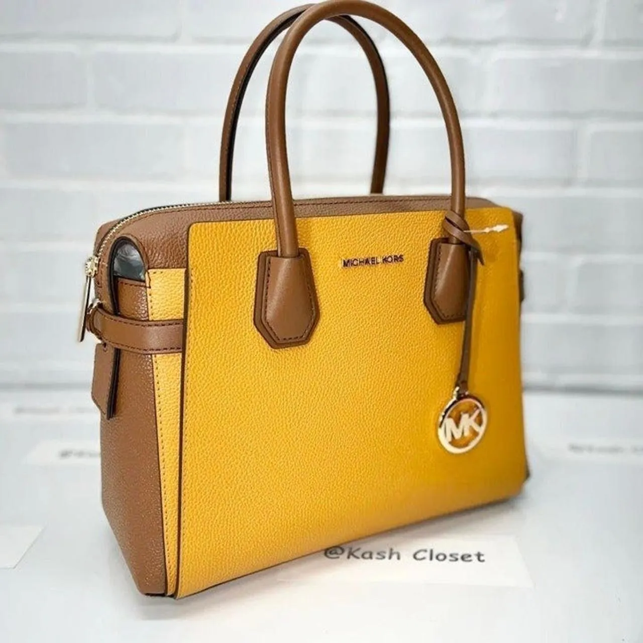 Michael Kors Honeycomb Multi Mercer Satchel Pebbled Leather Belt Purse - Image 3