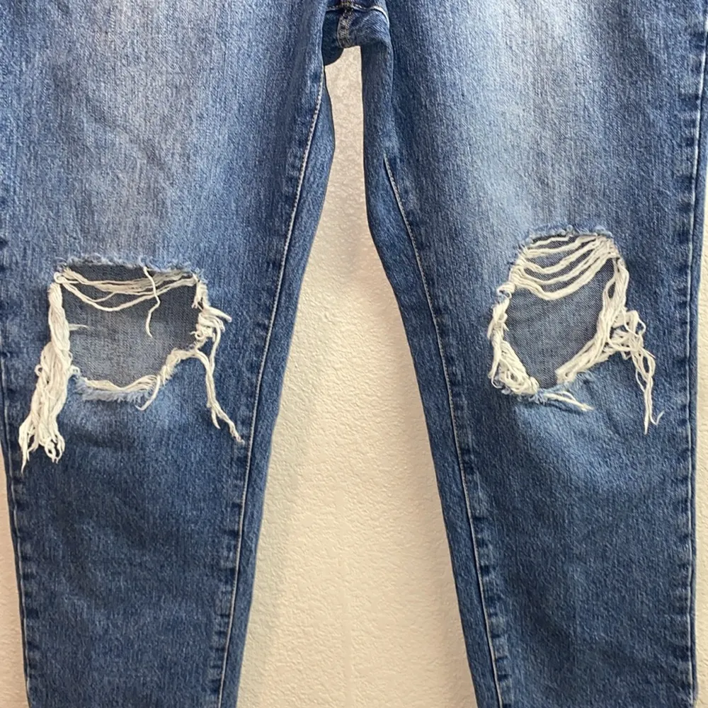 GOOD AMERICAN Good Vintage High Rise Straight Leg Jeans Indigo043 Distressed‎ 15 - Image 4