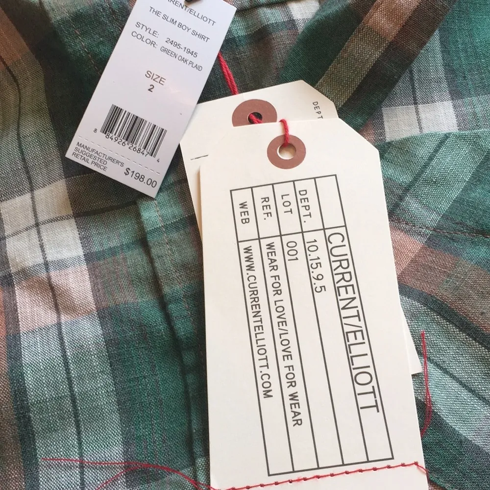 Current/Elliot green plaid button down shirt medium NWT - Image 4