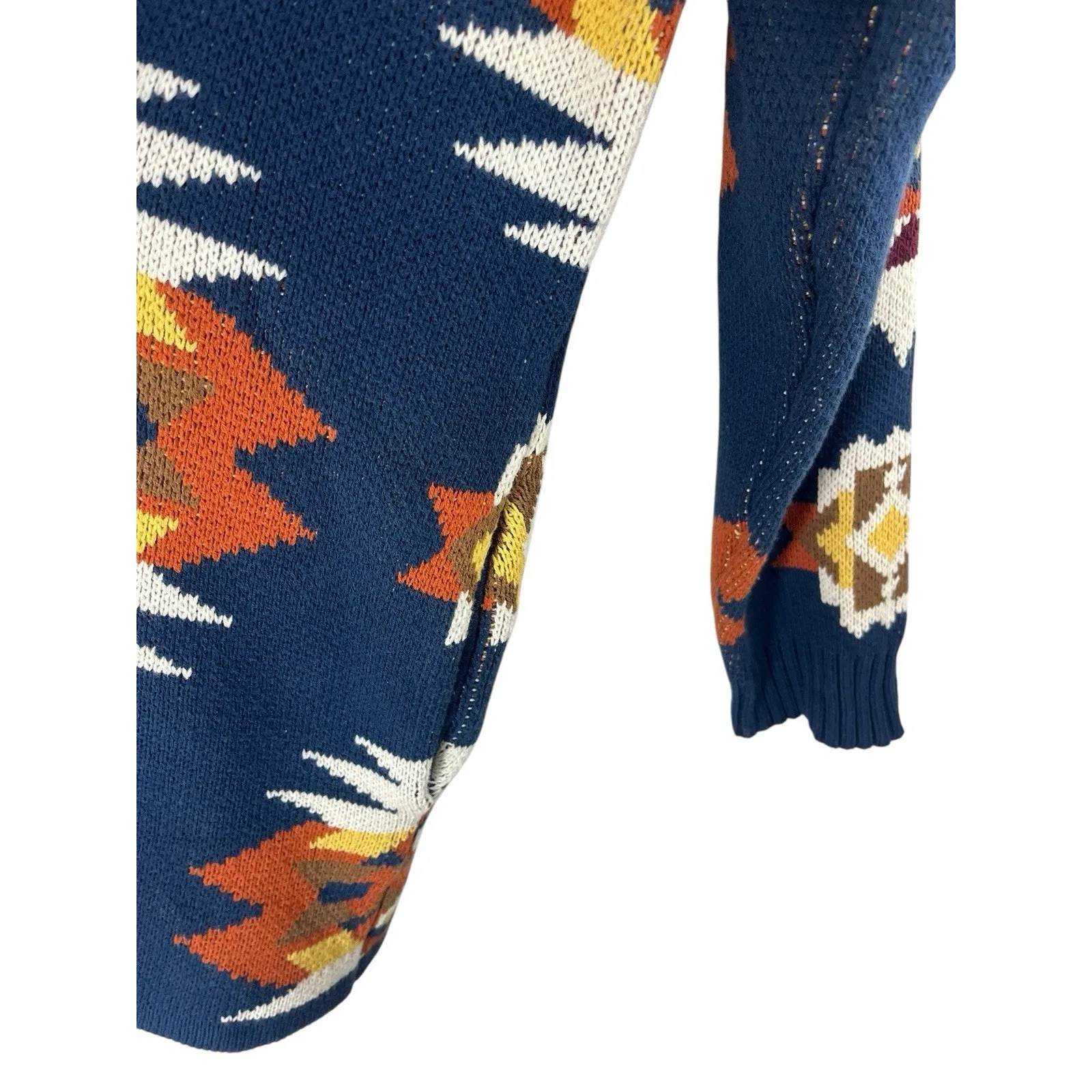 Lucky Brand Aztec Tribal Cardigan Sweater Coatigan Medium Shawl Collar Southwest - Image 6