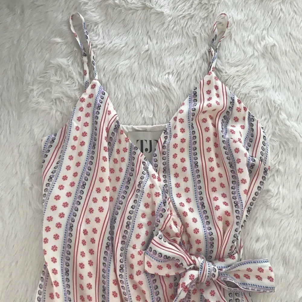 JETSET DIARIES Mini Wrap Dress Floral Print Spaghetti Strap‎ Cream Medium New - Image 4