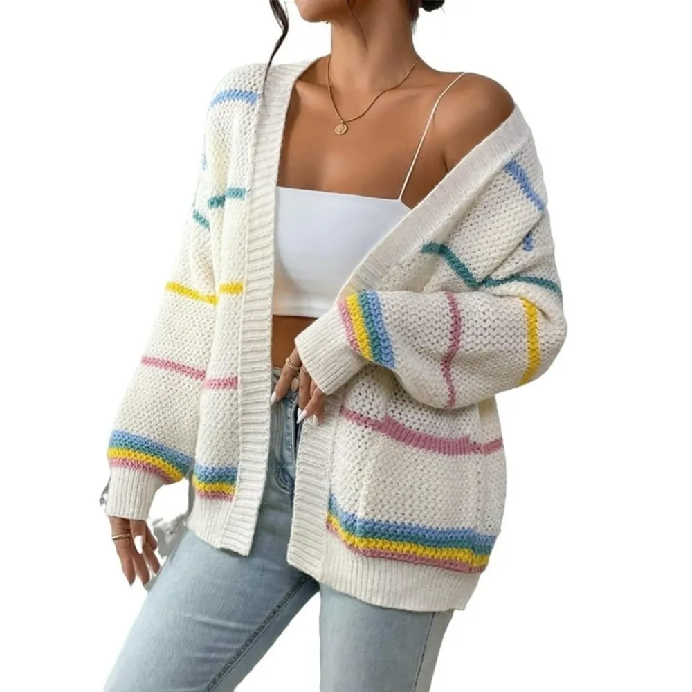 Casual Striped Long Sleeve Multicolor Women Cardigans (Women's) Size M - Image 4