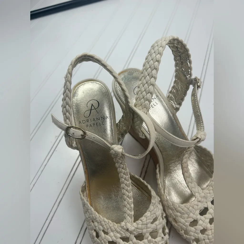 Adrianna Papell White Braided Cork Wedges Size 8M - Image 6
