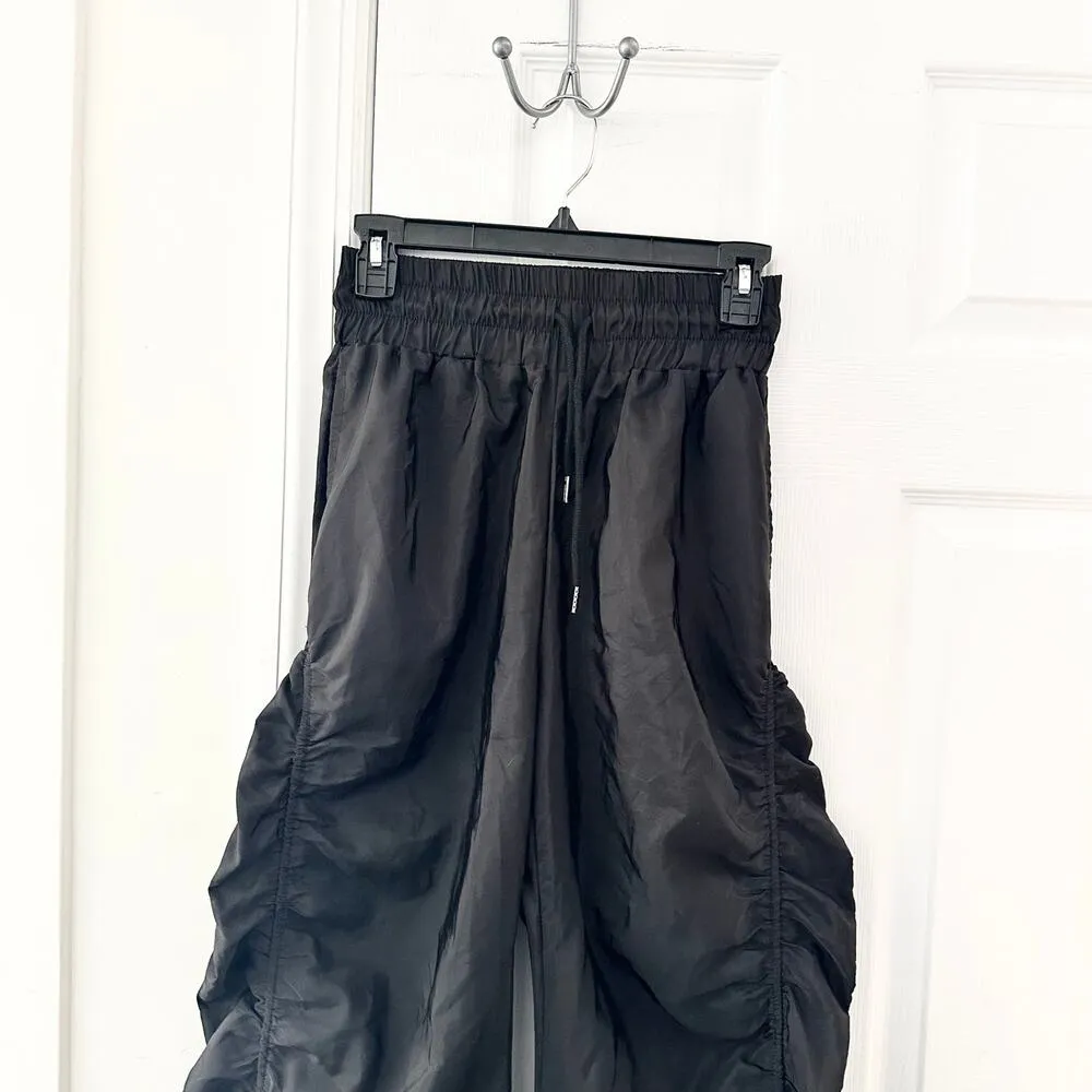 Kollyy Black Harajuku Nylon Baggy Ruched Gathered Y2K Windbreaker Pants Small - Image 3
