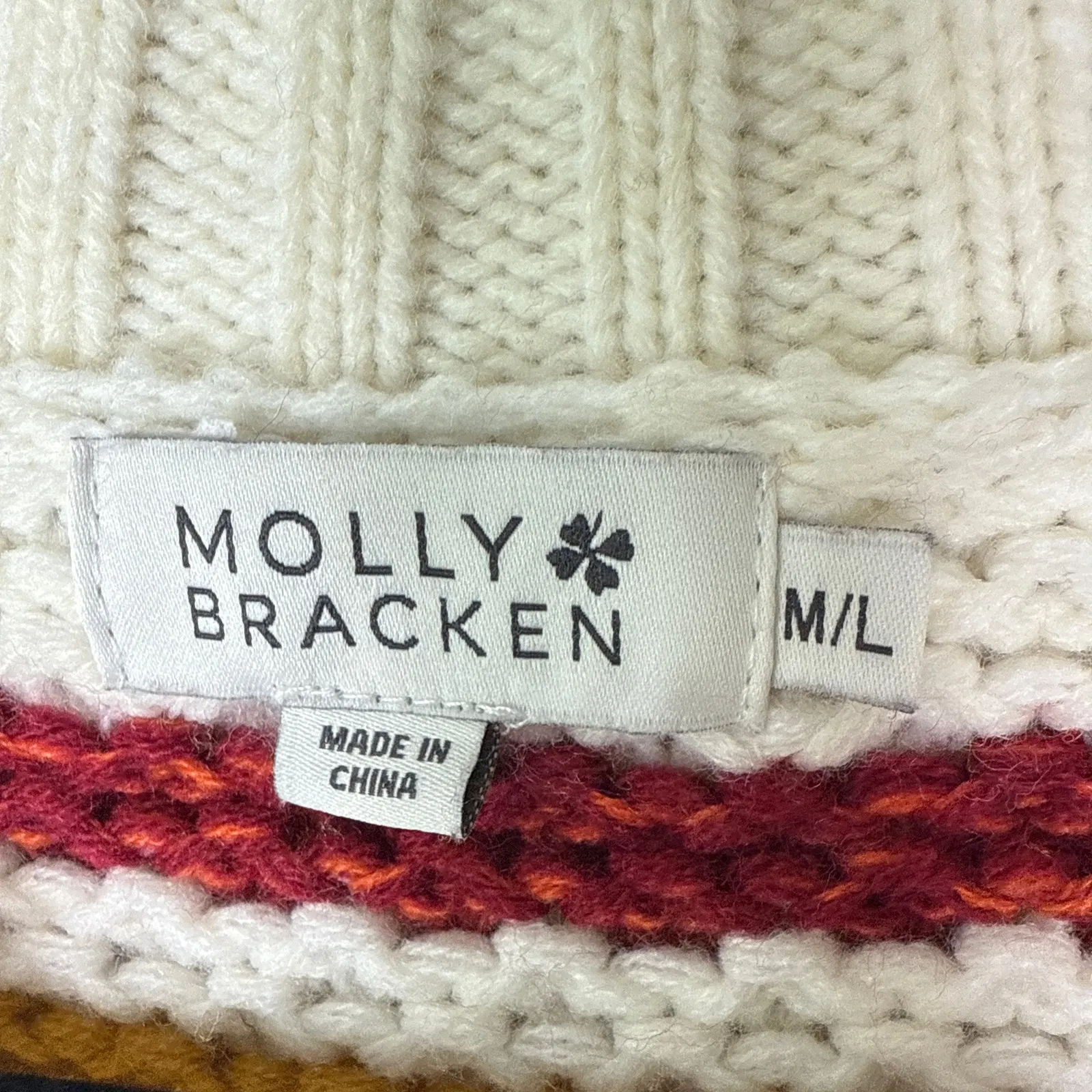 Molly Bracken‎ Chunky Knit Striped Long Sleeve Retro Sweater Size M/L Crochet - Image 6