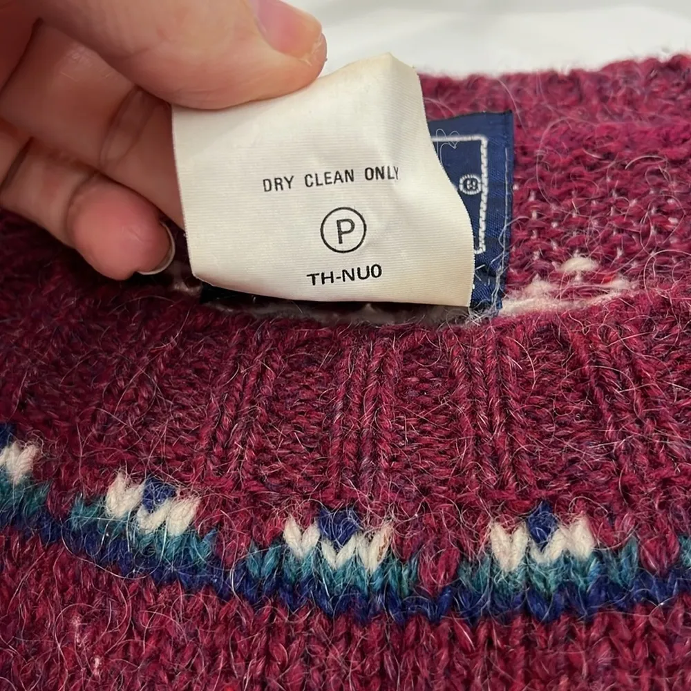 The Woolrich Vintage Large Wool Mohair Maroon Knit Reindeer Fair Isle Sweater - Image 7