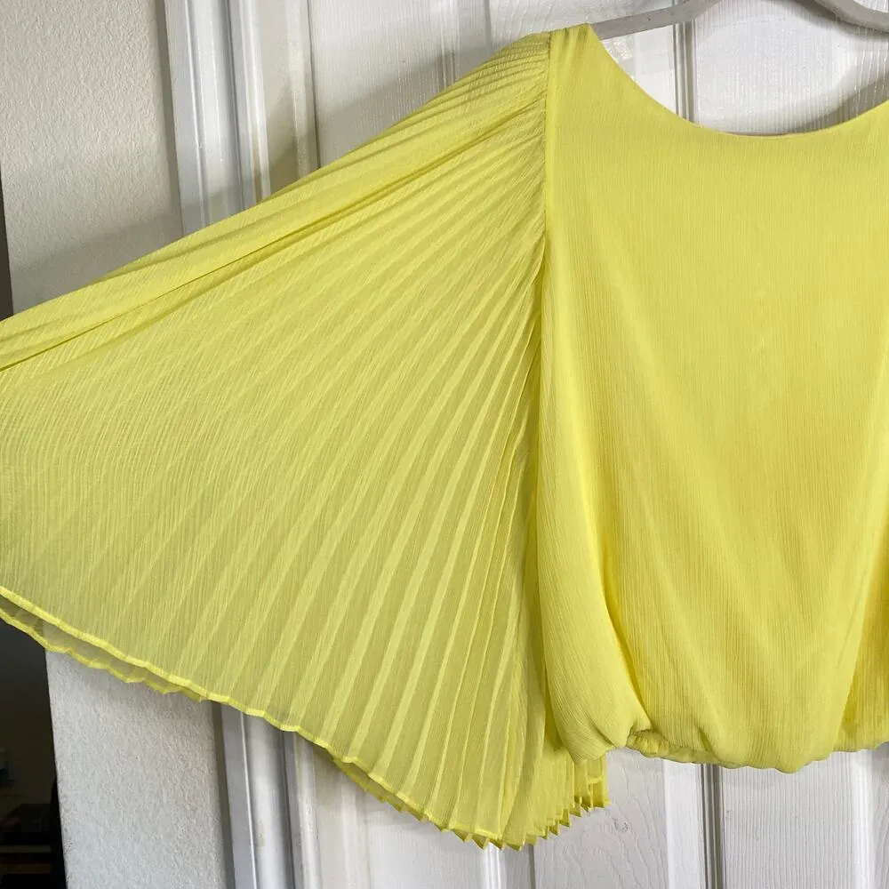 ALICE + OLIVIA Briar Pleated Bell Sleeve Top Yellow Batwing Accordion Sleeve XS - Image 5