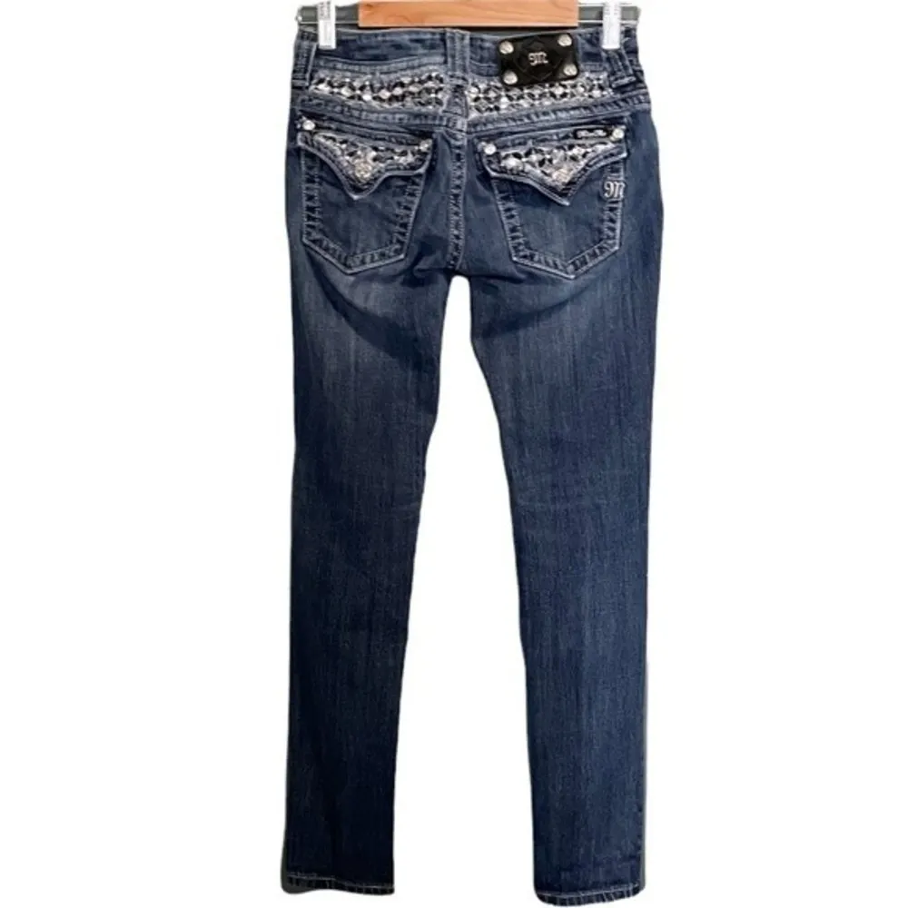 Miss Me Jeans Skinny Embroidered Rhinestone Bling Medium Wash Size 27 JP6211S - Image 3