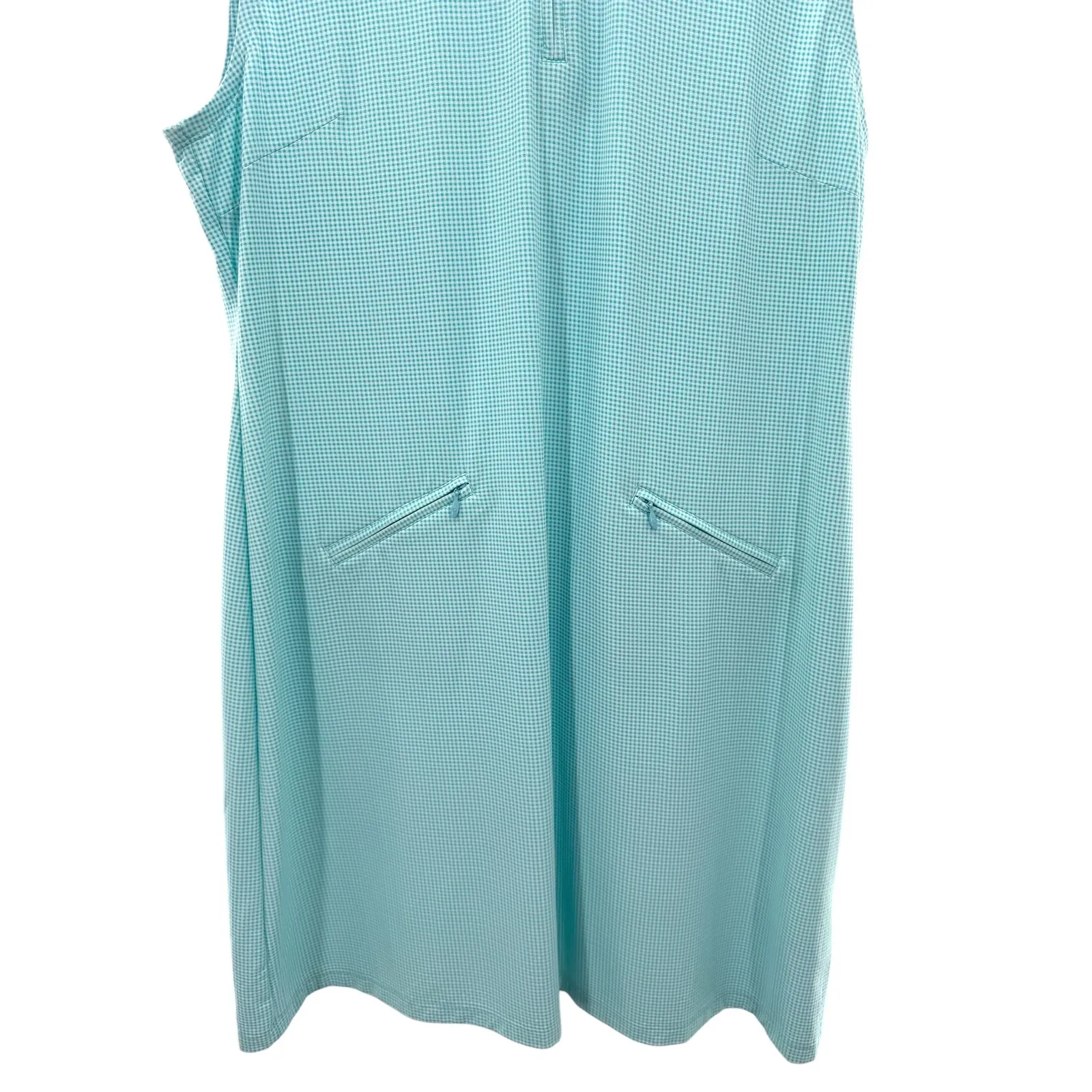 IBKUL Womens Sleeveless Mock Neck Golf Dress Aqua Gingham UPF 50+ XL Pickleball‎ Blue - Image 3