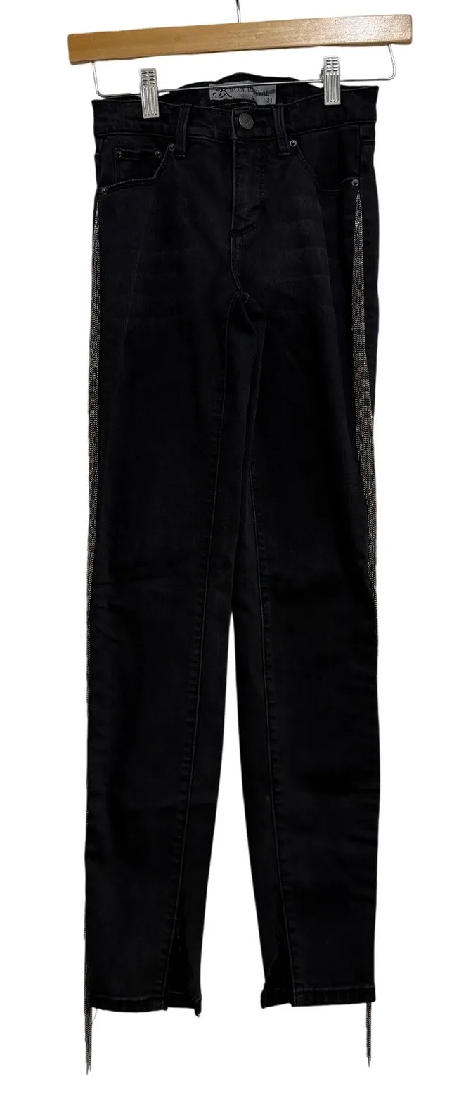 Blue Revival Womens Black Skinny Jeans Embellished Side Size 24 Rock Concert - Image 1