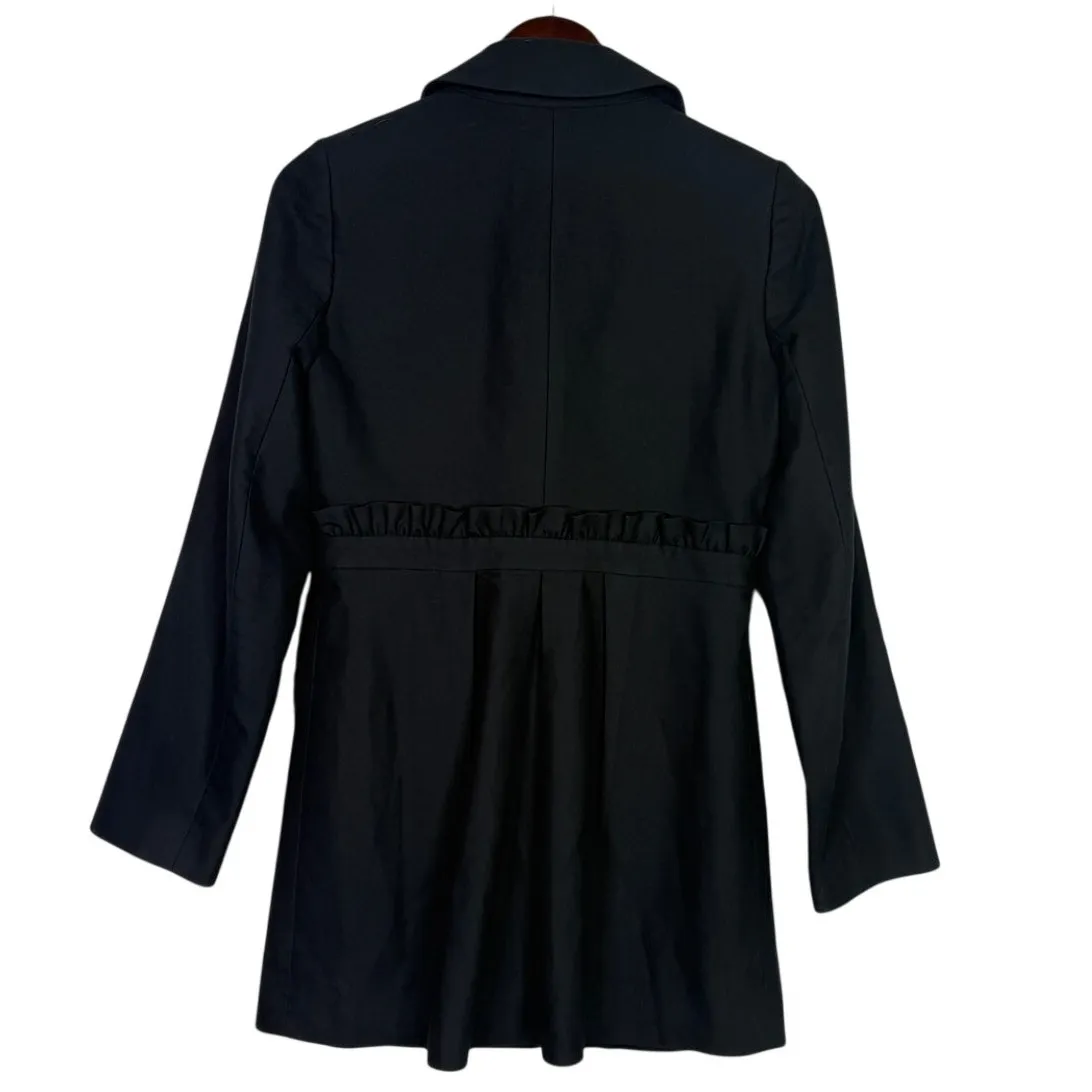 J.Crew Ruffle Tie Waist Button Down Collar Mid Length Coat Jacket Pocket 2 Black - Image 12