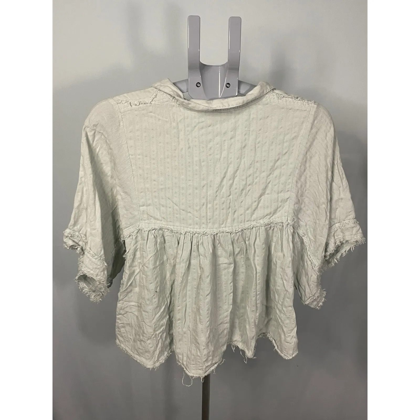 bohme Women's‎ Top Medium Collared Frayed Hem Green Peplum Bohemian Blouse - Image 2