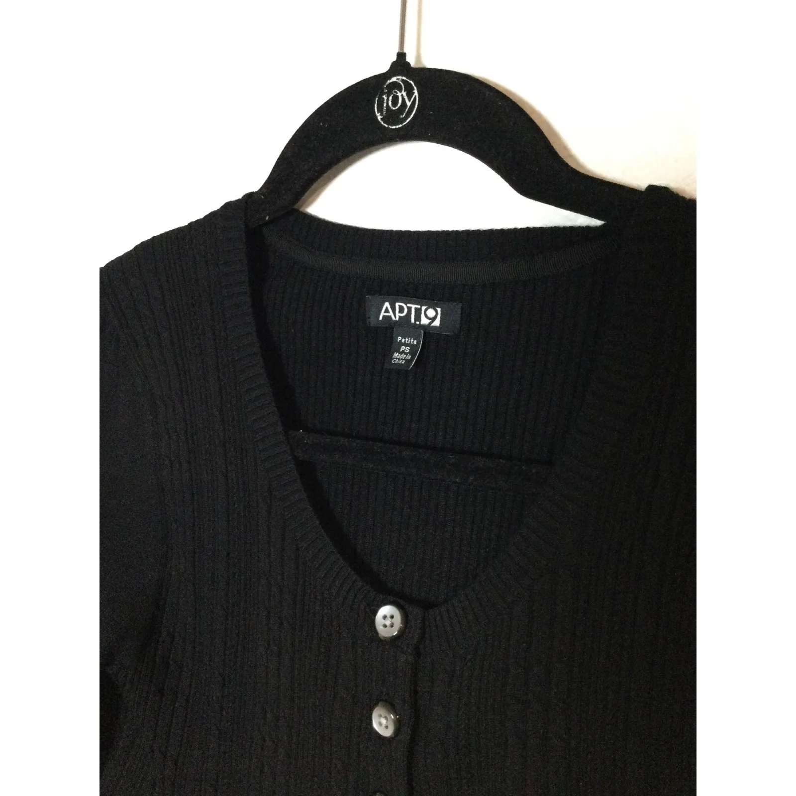 Apt. 9 Black Cardigan Sweater Ribbed Knit Button‎ Front Petite Size S - Image 3