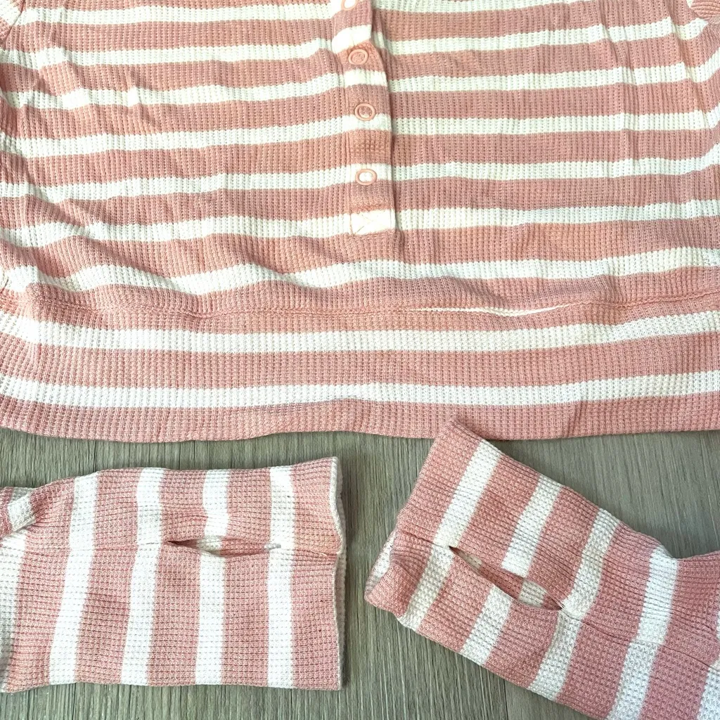 Aerie Offline Henley Pink and White Striped Long Sleeve Crop Top Size Small - Image 3