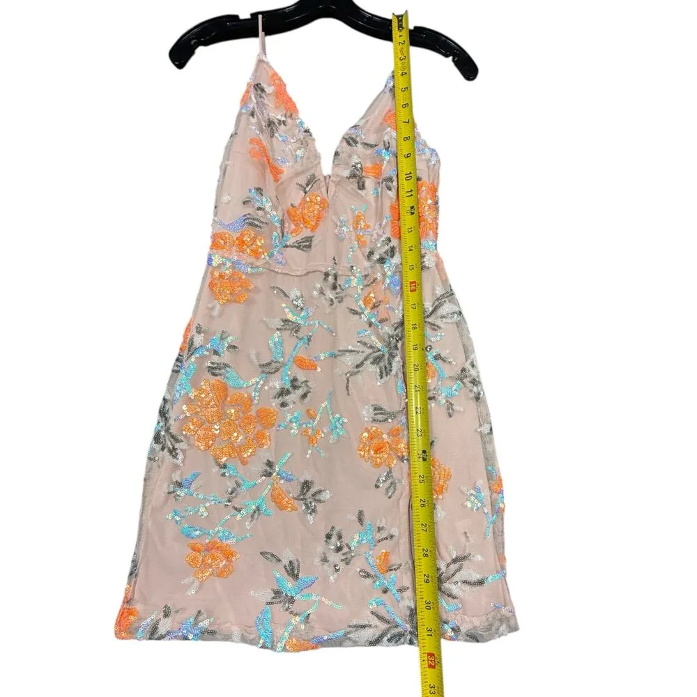 Lucy in the Sky Nude Sequin Floral Dress Size Small - Image 5