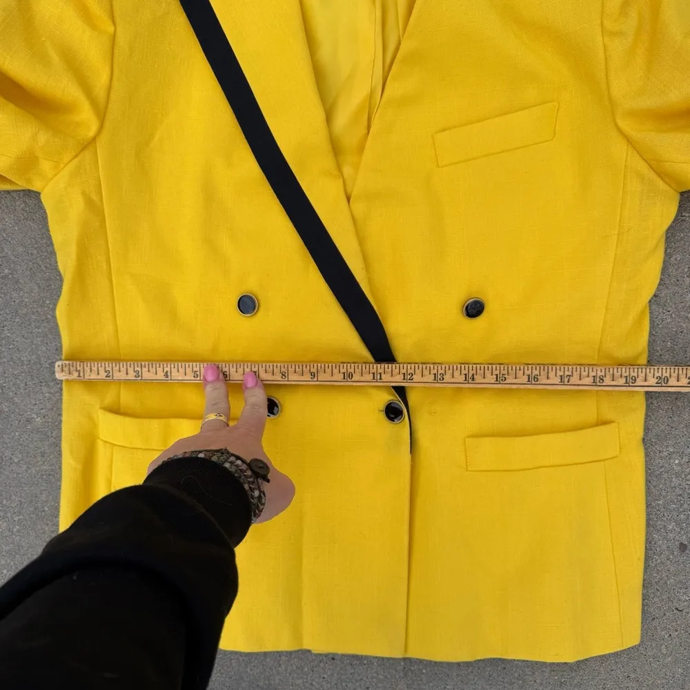 Vintage 90s Sheridan Square Yellow Black Rough Woven Women's Blazer Size 14 - Image 9