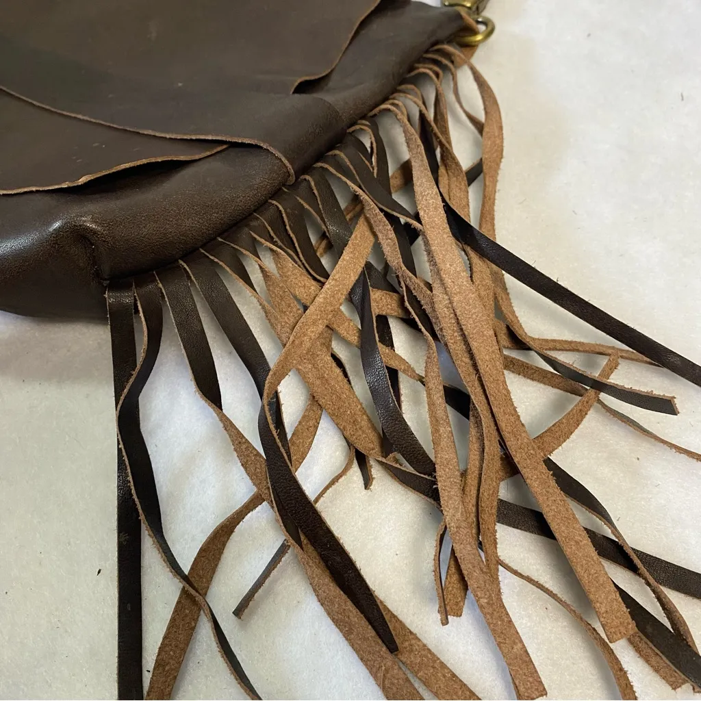 Horween Leather USA Fringe crossbody satchel hobo purse bag brown one of a kind - Image 5