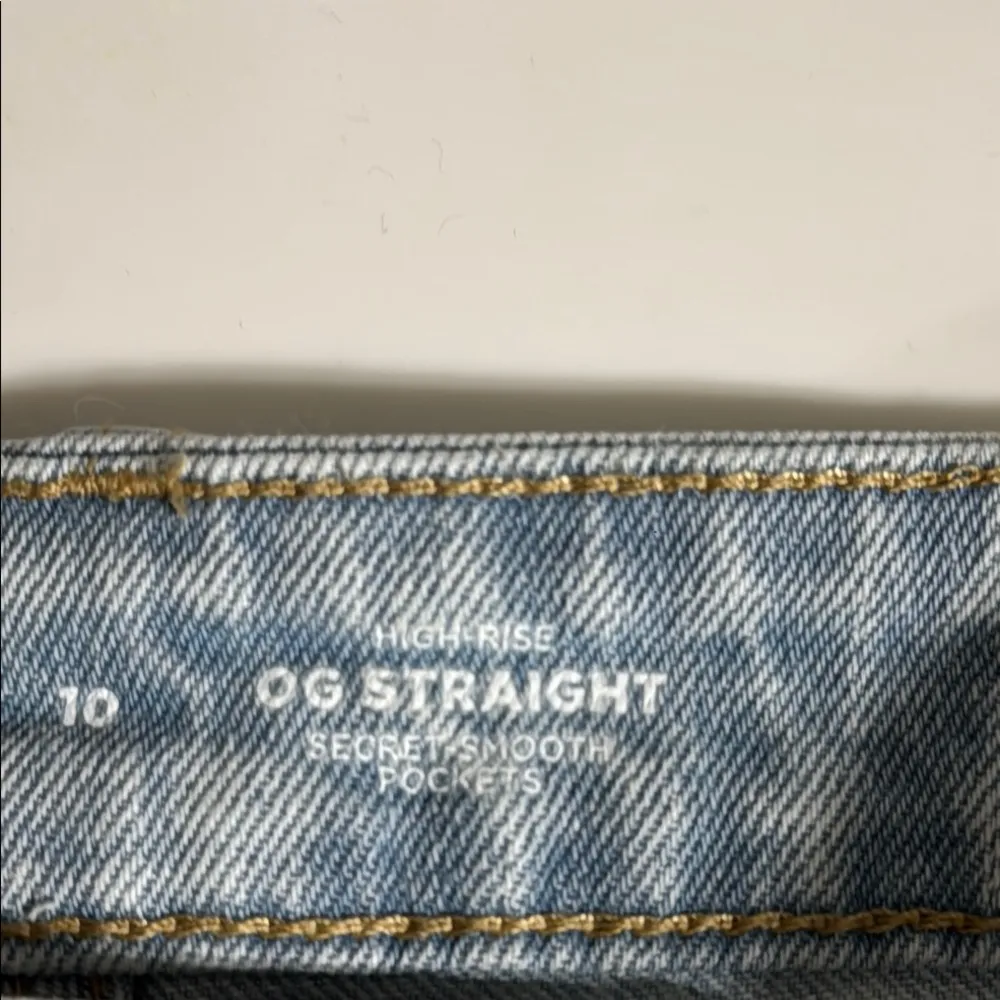 ON OG Straight High Rise Blue Jean Shorts Distressed Secret Smooth Pockets Sz 10 - Image 4